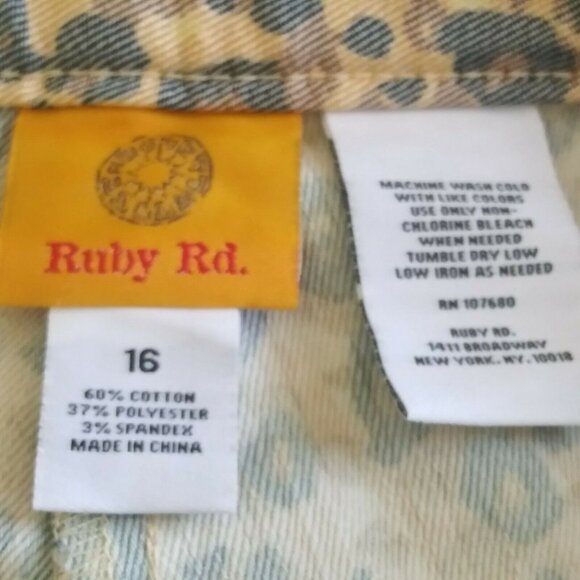 Ruby Rd Size 16 Pants Capris Womens Beige Blue Leopard Print Stretch - Picture 6 of 7